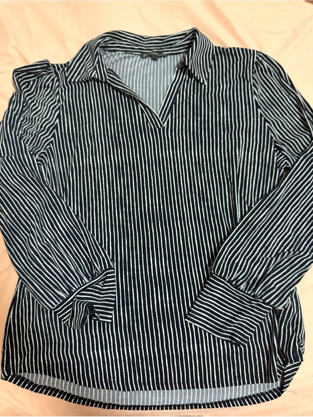 Adrianna Papell Black and White Striped Long Sleeve Blouse